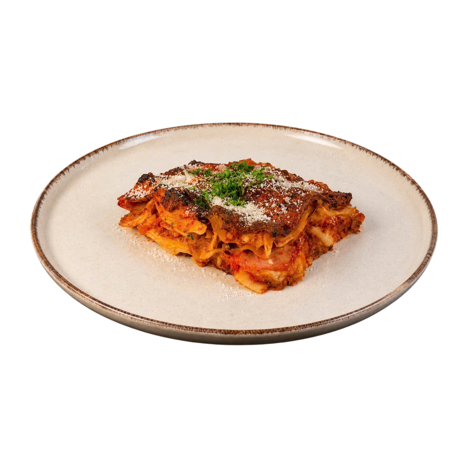 Lasagna with mozzarella and cooked ham