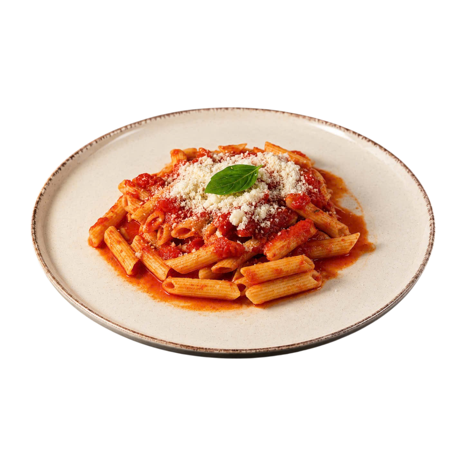 Pasta with tomato sauce and basil