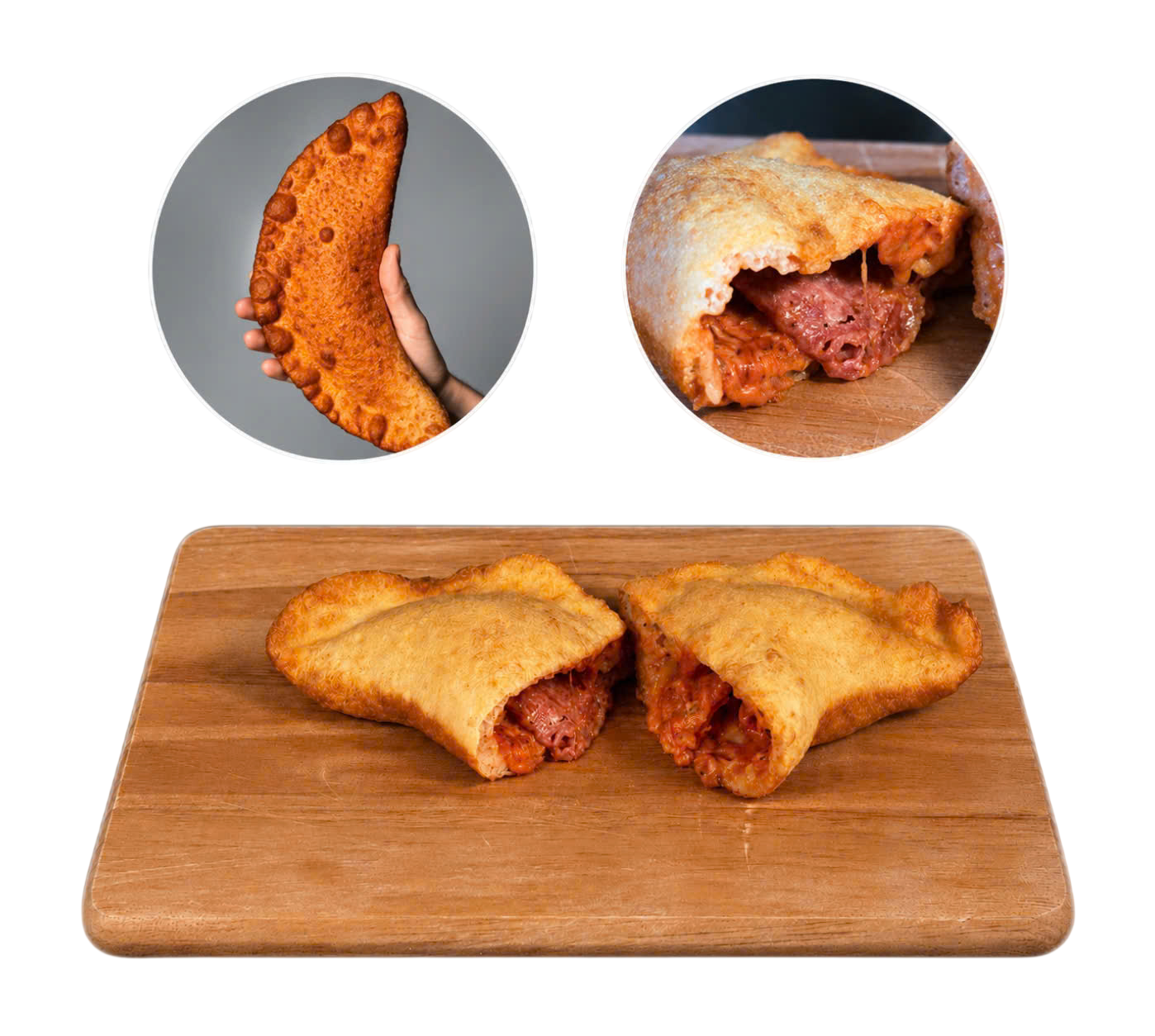 Panzerotti tomato sauce, salami and mozzarella