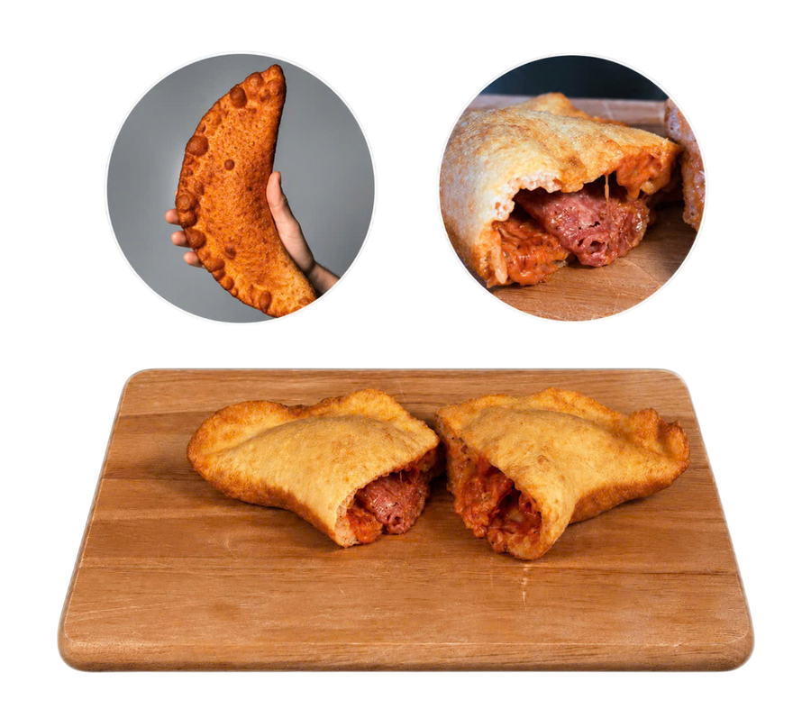 Panzerotti tomato sauce, salami and mozzarella